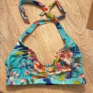 Venus Floral Halter Bikini Top - Blue and Multicolor